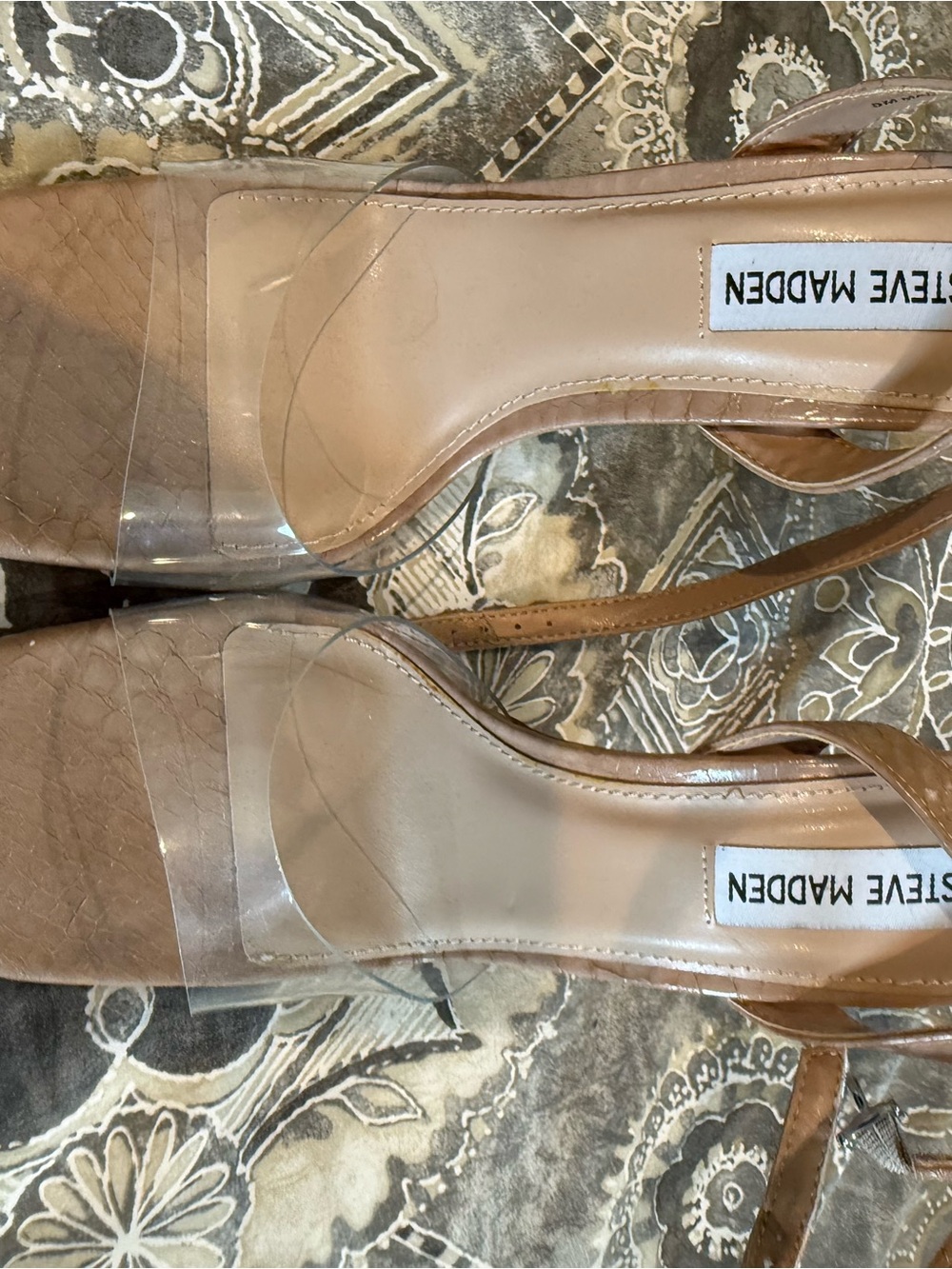 Steve Madden Nude Tan Clear-Strap Square-Toe Sandals
